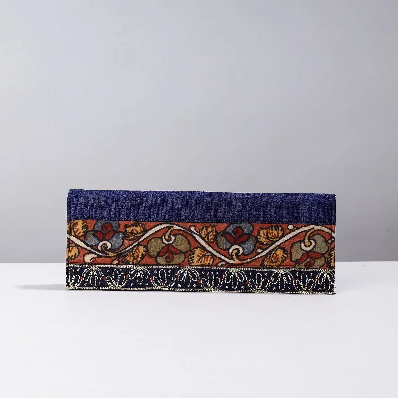 Vibrant Bags With Discounts Blue - Handpainted Kalamkari Natural Dyed Ghicha Silk Clutch