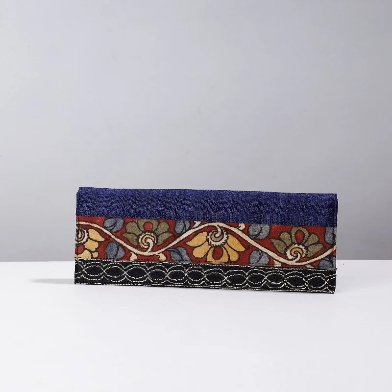 Discounted Designer Bags For Clearance Events Blue - Handpainted Kalamkari Natural Dyed Ghicha Silk Clutch