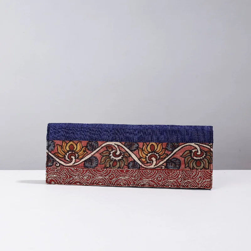 Functional Bags For Busy Moms And Dads Blue - Handpainted Kalamkari Natural Dyed Ghicha Silk Clutch