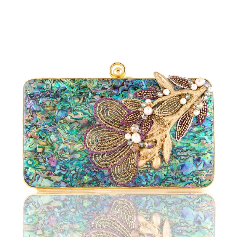 Limited Edition Bags For Collectors Ampelia Abalon Clutch - Women's clutch bag in gold and shell