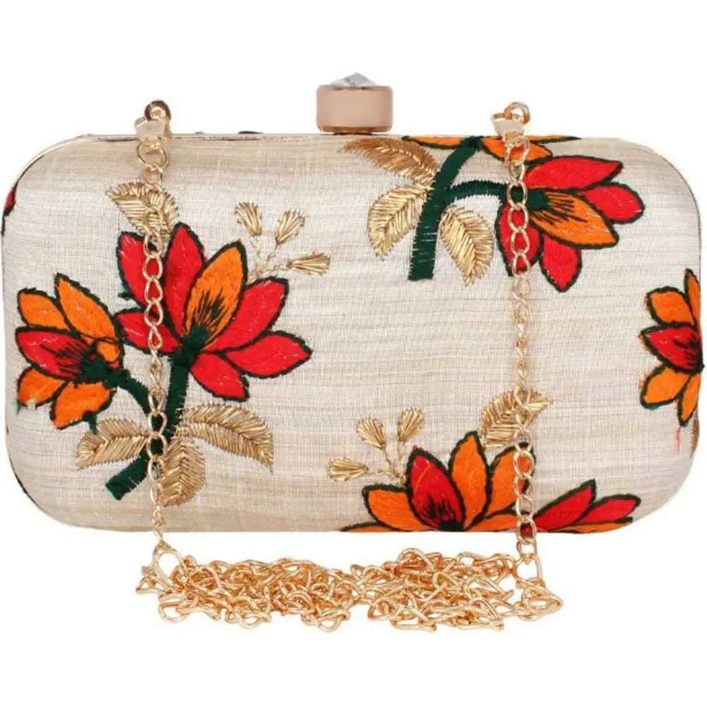 Flash Sale On Premium Bags Attractive Tulle Embroidered Faux Silk Clutch