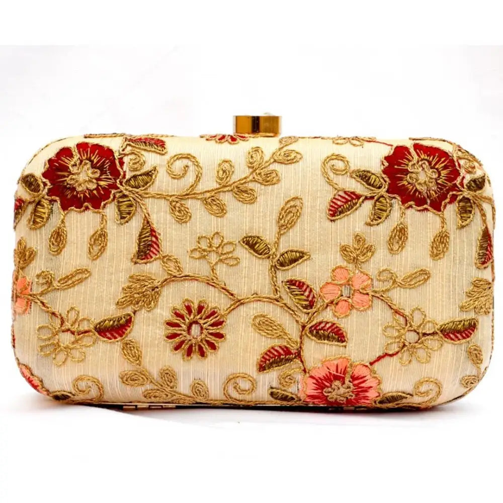 High-Quality Bags Attractive Tulle Embroidered Faux Silk Clutch