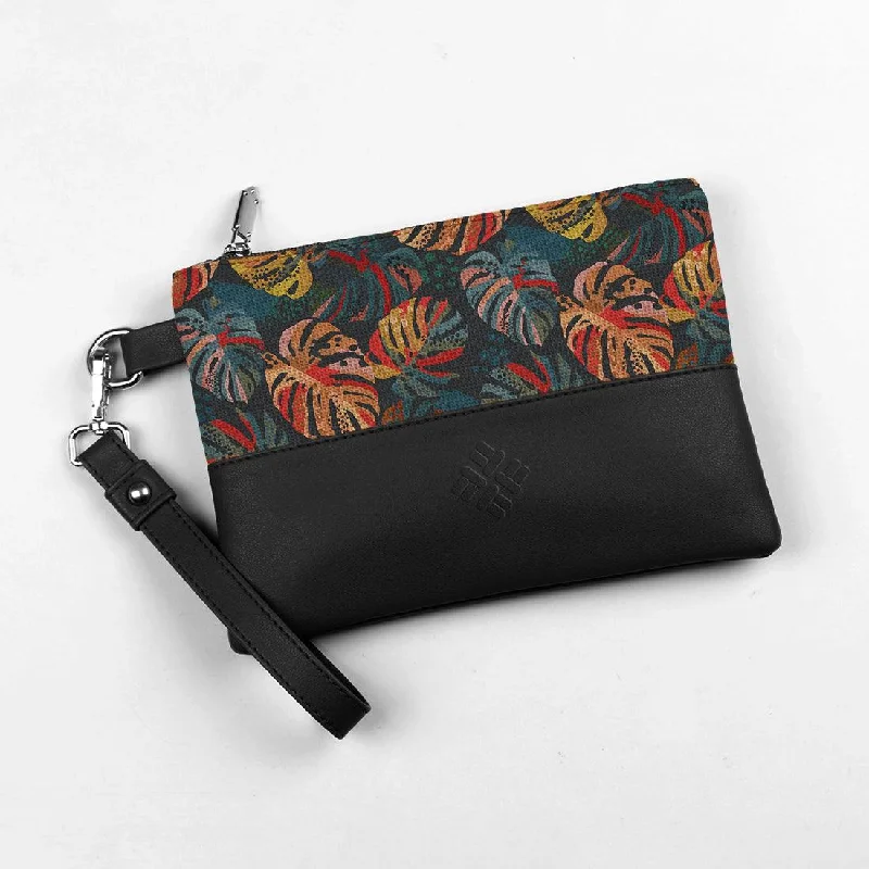 Party Bags For New Year's Eve And Special Occasions Black Toiletry Pouch Big Leaves