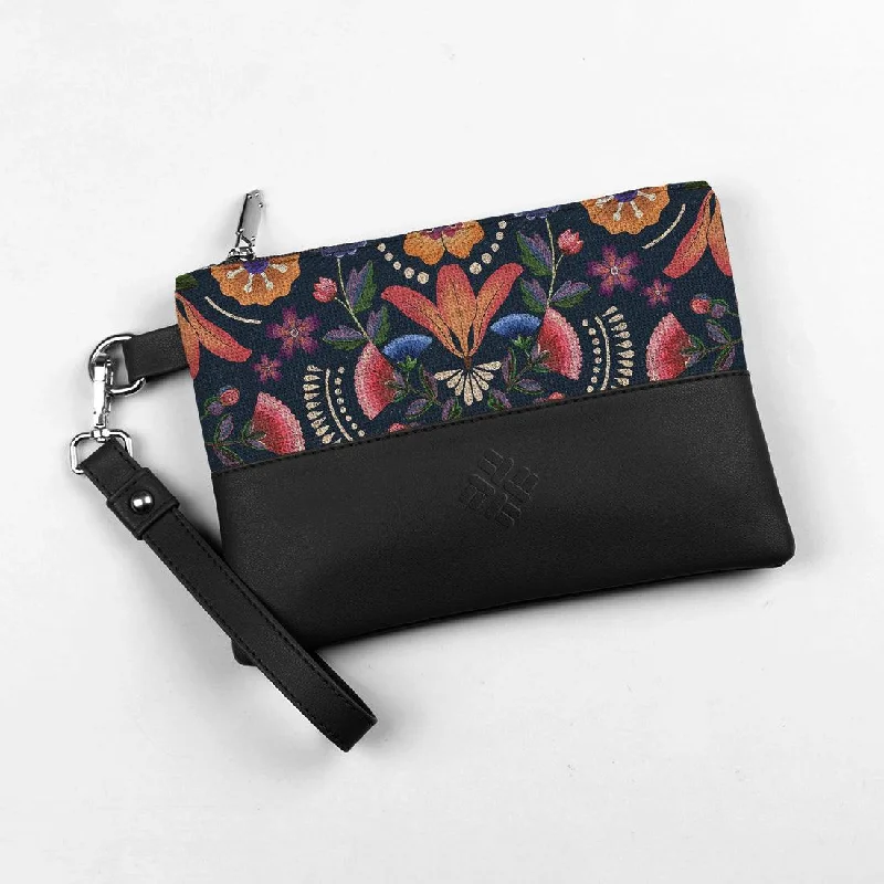 Scratch-Resistant And Luxury Sale Bags Black Toiletry Pouch Ethnic Flower