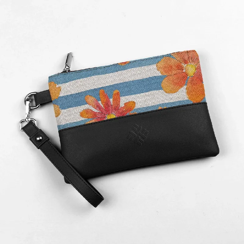 Vintage-Inspired Black Toiletry Pouch Floral Blue