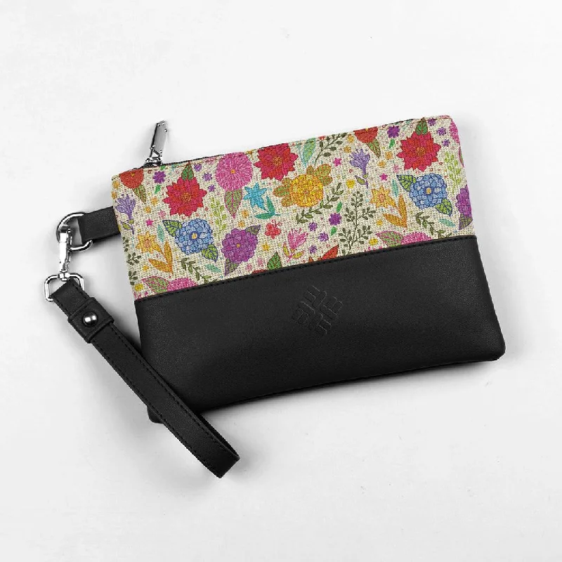 Stylish Bags For Fashion Bloggers Black Toiletry Pouch Flowers Art