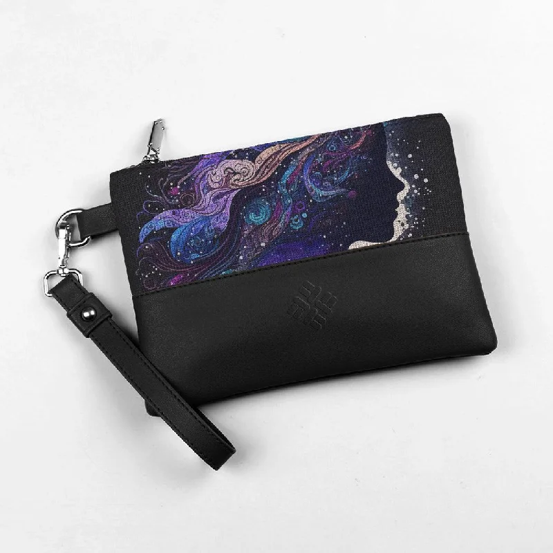 Vintage-Inspired Black Toiletry Pouch Galaxy Girl