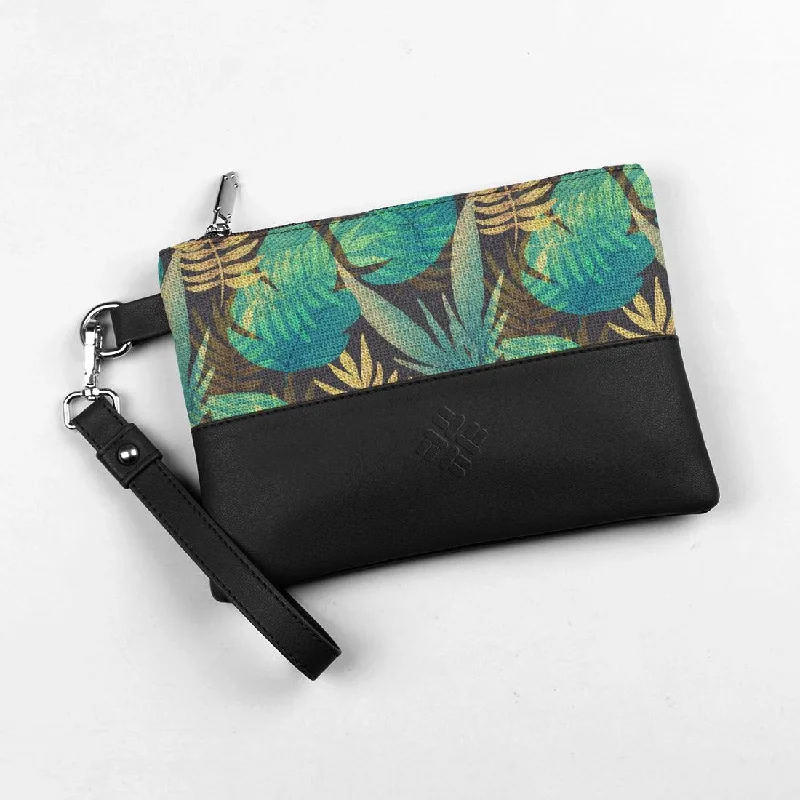 Affordable Bags For Budget Shoppers Black Toiletry Pouch Green Leafs