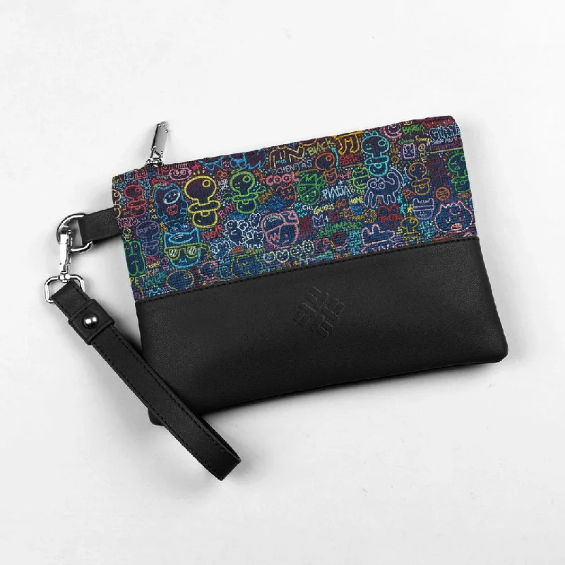 Stylish Bags For Fashion Influencers And Bloggers Black Toiletry Pouch Neon Shapes
