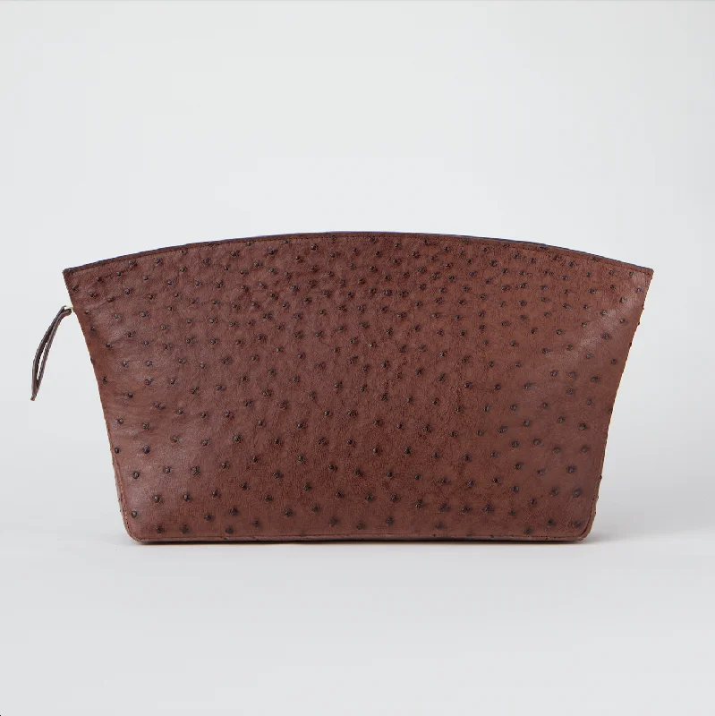 Glamorous Bags For Evening Events And Parties BLAKE LARGE BROWN OSTRICH CLUTCH