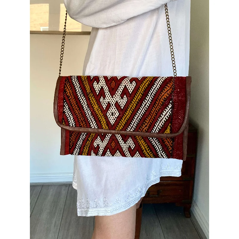 Black Friday Deals On Stylish Handbags Red Moroccan  Kilim Hand Clutch & Shoulder Bag No.3