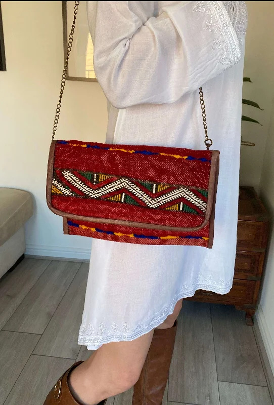 Limited-Time Offer On Trendy Bags Moroccan Red Multi Colour Kilim Hand Clutch No.5