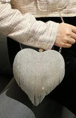 Trendy Bags For Teenage Girls Crystal Tassel Heart Bag