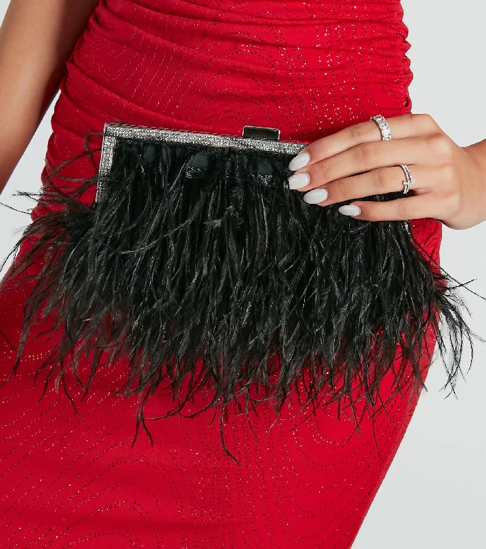 Wholesale Bags For Resellers Envy Of The Night Marabou Rhinestone Clutch