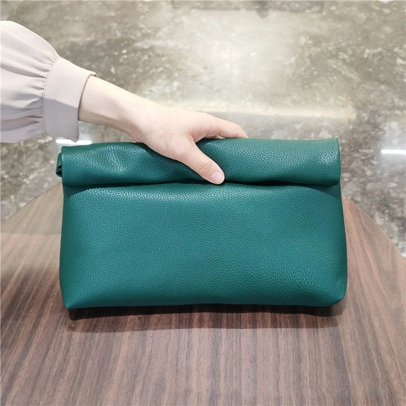 Cozy Handbags With Clearance Prices Essential Elegance: Leather Curl Large Capacity Clutch