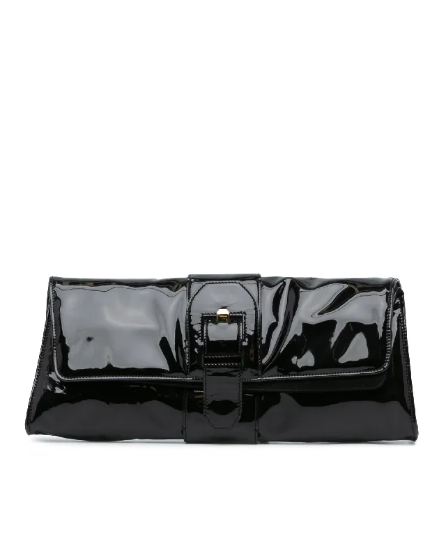 Professional Bags With Office Discounts Patent Leather Flap Clutch with Interior Zip Pocket