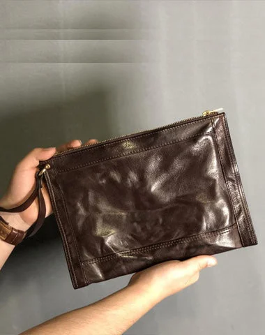 Functional Bags For Busy Moms And Dads Genuine Leather Mens Clutch Cool Slim Wallet Zipper Clutch Wristlet Wallet for Men
