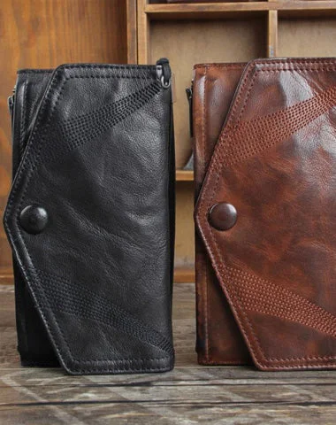 Bags For College Students On A Budget Genuine Leather Mens Cool Biker Chain Wallet Long Leather Wallet Slim Clutch Wristlet Wallet for Men