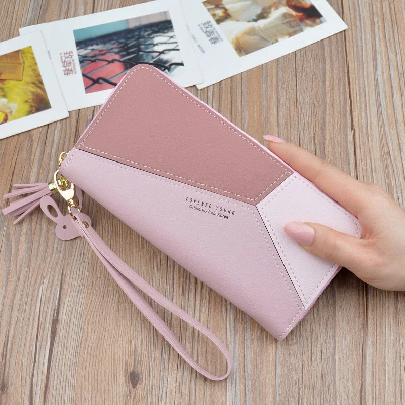 Minimalist Leather Bag For Modern Aesthetics Geometric Luxury Leather Wallets Women Long Zipper Coin Purses Tassel Design Clutch Wallet Female Money Credit Card Holder Minimalist Leather Bag For Modern Aesthetics Geometric Luxury Leather Wallets Women Long Zipper Coin Purses Tassel Design Clutch Wallet Female Money Credit Card Holder