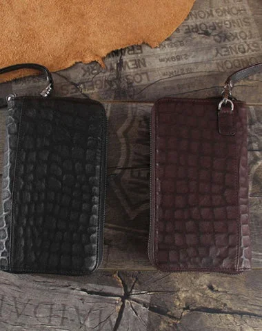 Trendy Festival Bags With Limited-Time Offers Handmade Genuine Leather Mens Cool Long Leather Wallet Zipper Clutch Wristlet Wallet for Men