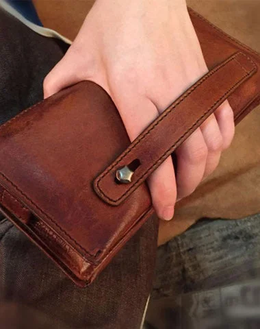 Limited Edition Bags For Collectors Handmade Genuine Leather Mens Cool Long Wallet Wristlet Bifold Clutch Wallet for Men