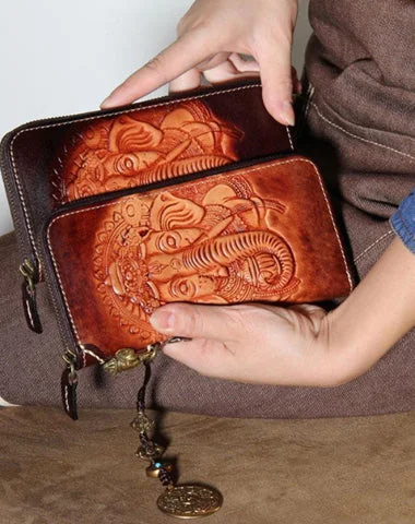 Edgy Bags For Bold And Daring Fashionistas Handmade Leather Ganesha Tooled Biker Chain Mens Long Wallet Cool Leather Wallet Clutch Wallet for Men Edgy Bags For Bold And Daring Fashionistas Handmade Leather Ganesha Tooled Biker Chain Mens Long Wallet Cool Leather Wallet Clutch Wallet for Men