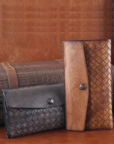 Cyber Monday Discounts On Bags Handmade Leather Mens Clutch Cool Braided Wallet Clutch Wristlet Wallet for Men