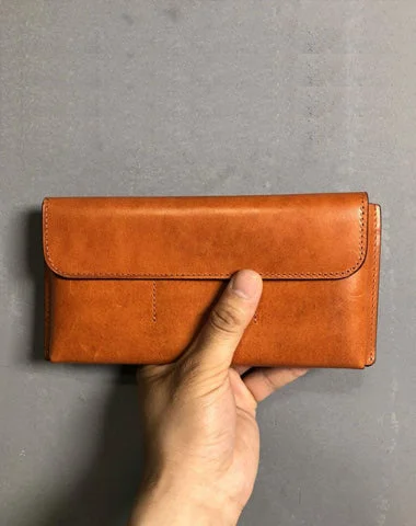 Valentine's Day Handmade Leather Mens Cool Wallet Long Leather Wallet Clutch Wristlet Wallet for Men