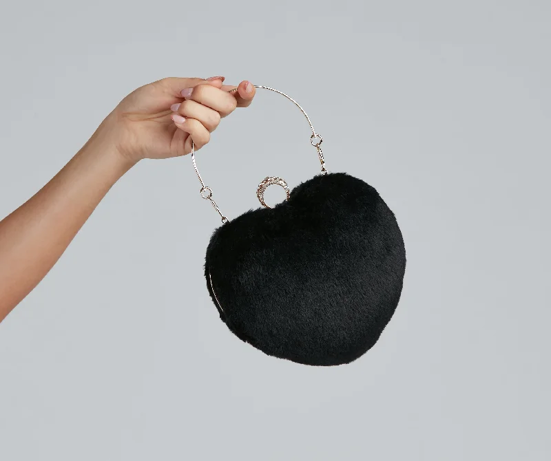 Affordable Bags For College Students On Sale Heart Beat Faux Fur Ring Clutch