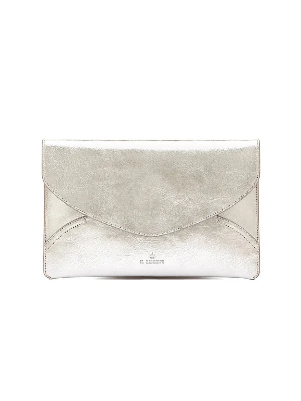 Flash Sales On Premium And High-Quality Bags Il Bisonte Esperia Clutch in Metallic Silver Leather