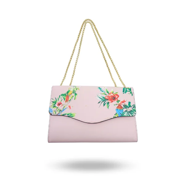 Bags For Urban And Trendy Looks IVANHOE - Addison Road Blush Leather Clutch Bag with Tropical Print