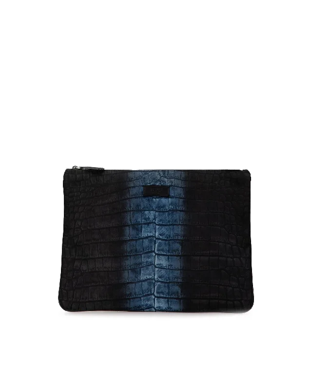 Bags For Free-Spirited And Artistic Styles Fendi Crocodile Embossed Leather Clutch BlackBlue