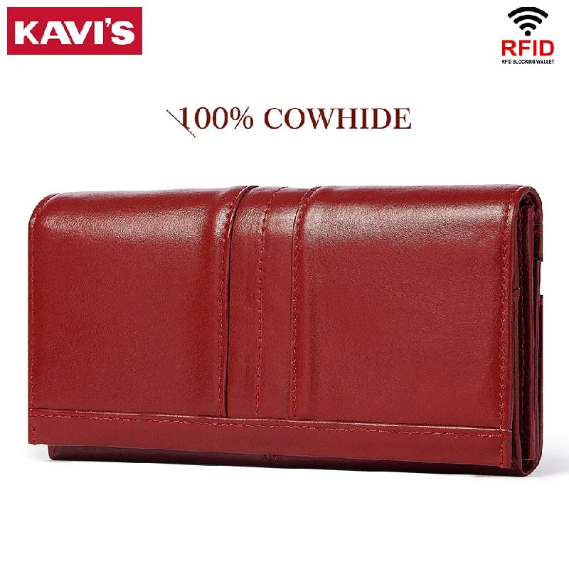 Bag For Modern Fashion KAVIS Genuine Leather Women Long Purse Female Clutches Money Wallets Handbag Handy Passport walet for Cell Phone Card Holder