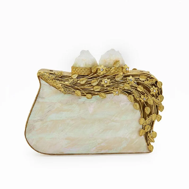 Elegant New Year Party Bags With Flash Sales La Perla Ivory Clutch - Women's bridesmaids clutch bag in gold and embellishments