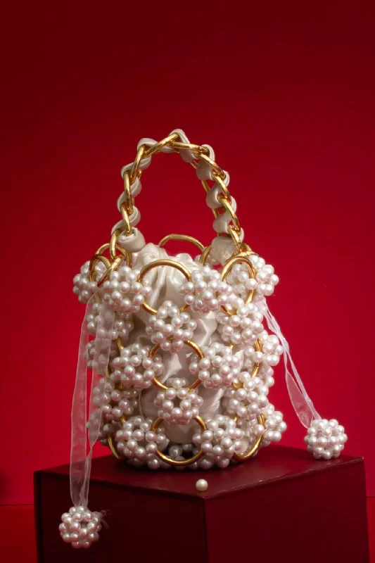 Odor-Resistant And Budget Bags Leila Pearl Gold ring  Bucket bag