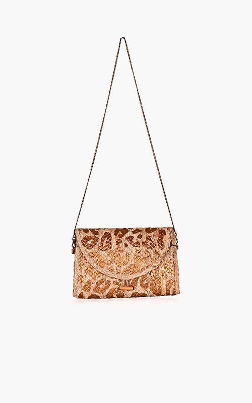 Luxury Bags Leopard Gold Foil  Print Jute Flap Clutch