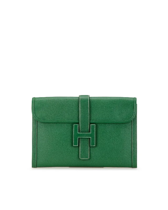 Wholesale Bags For Resellers Herms Calvi Green Leather Clutch