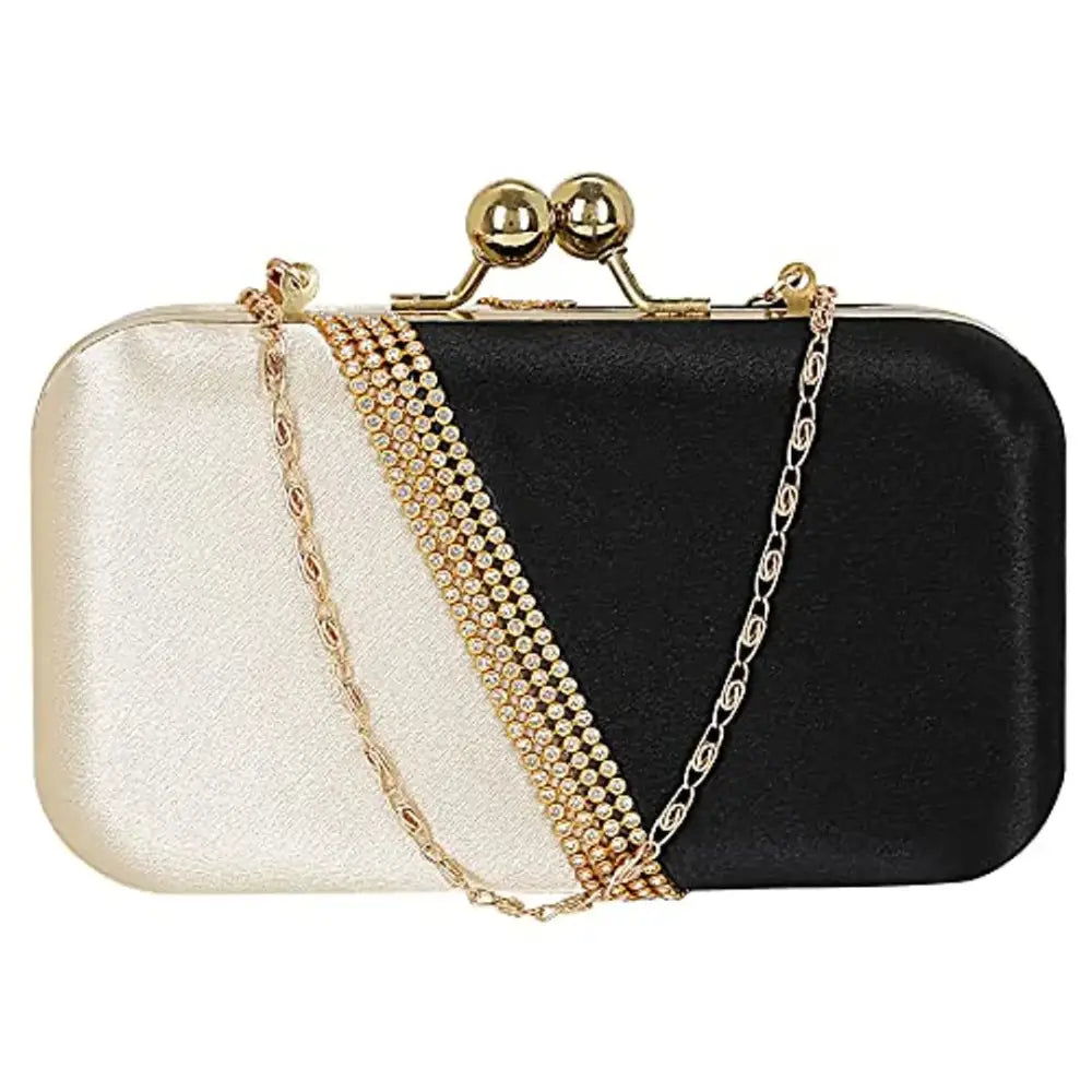 Minimalist Bags For Clean And Modern Aesthetics MaFs Embelished Women's Clutch Gold and Black Clutch for weddings and Parties