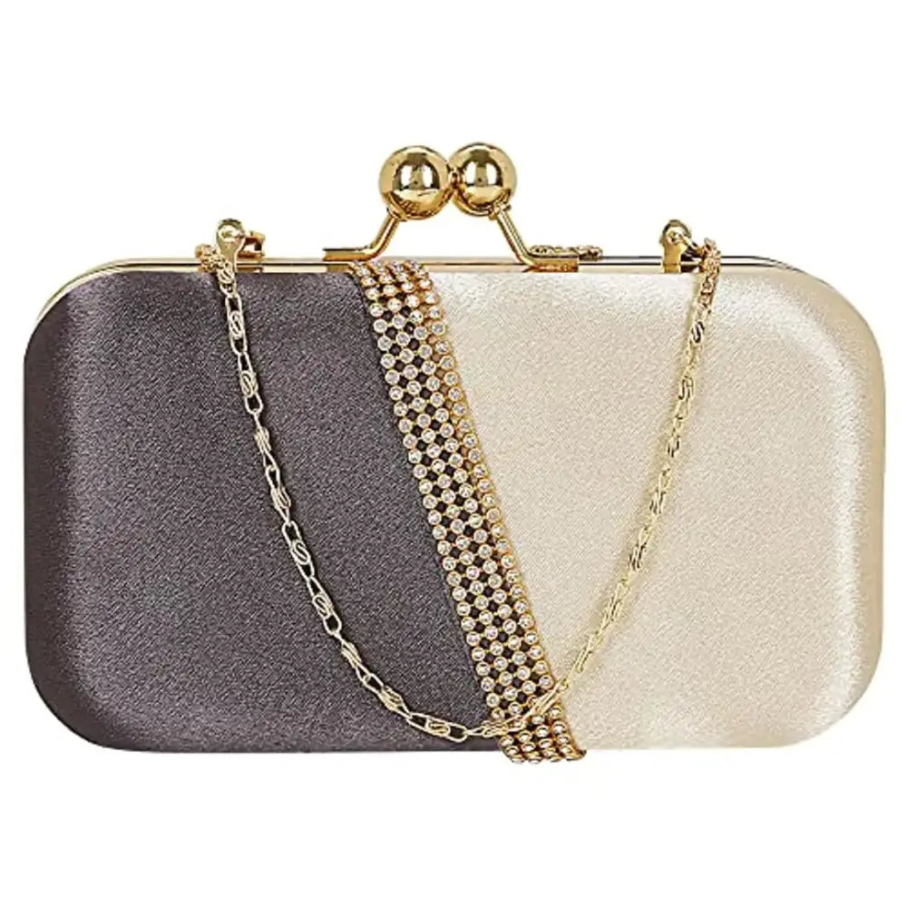 Retro Lovers MaFs Embelished Women's Clutch Grey and Off White Clutch for weddings and Parties