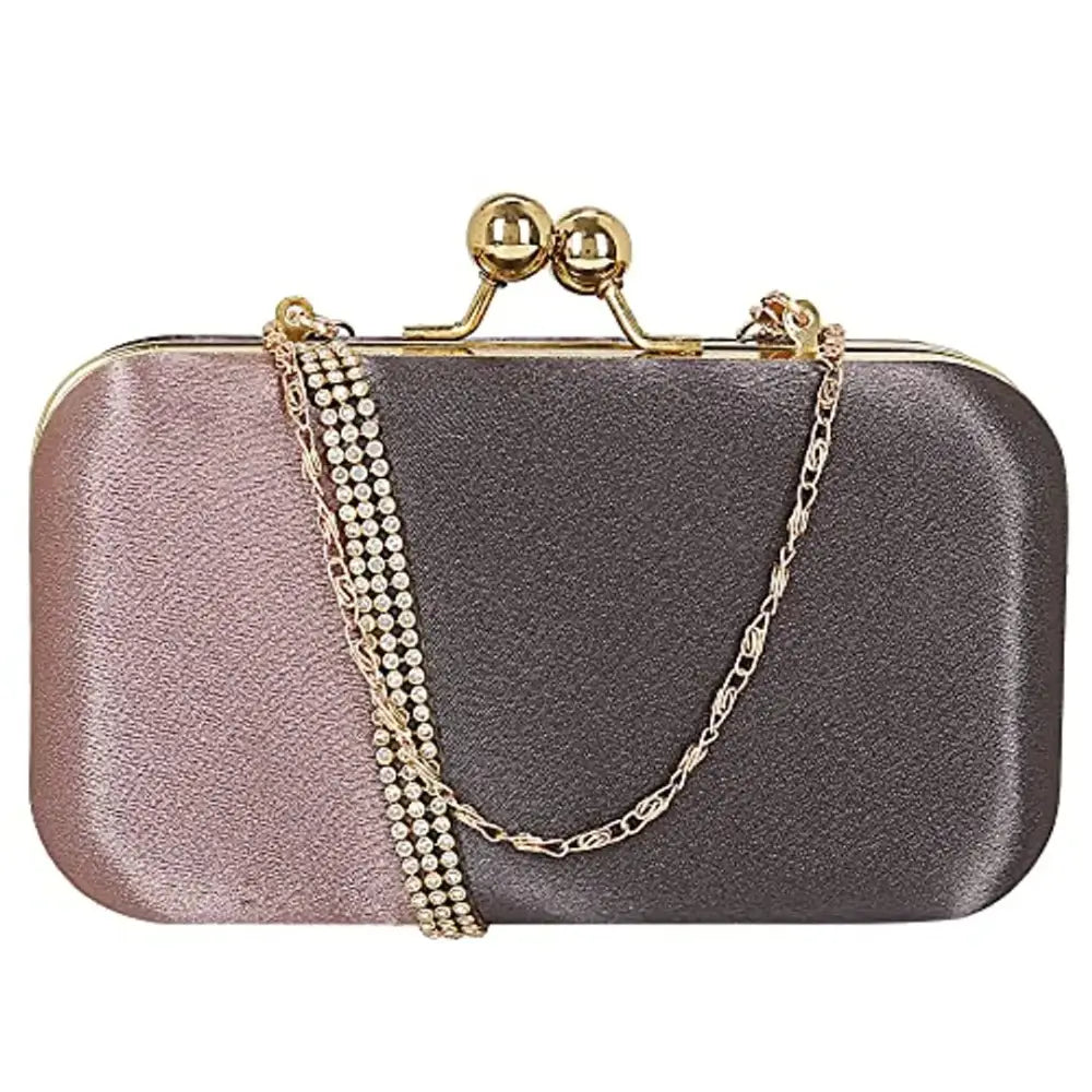 Inspired Bags For Modern Sophistication MaFs Embelished Women's Clutch Peach and Grey Clutch for weddings and Parties