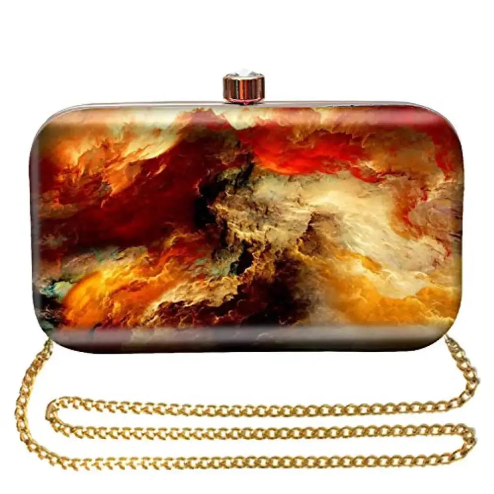 Bags For Free-Spirited And Artistic Styles MaFs Printed Clutch Bag with Detachable Chain, Multicolor