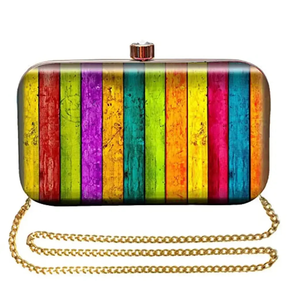 Evening Events MaFs Printed Clutch Bag with Detachable Chain, Multicolor