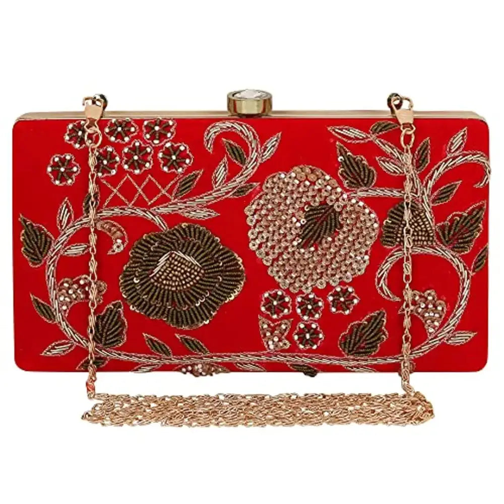 Uxury Designer Handbag Brands MaFs Women's Embroidered Clutch, Red