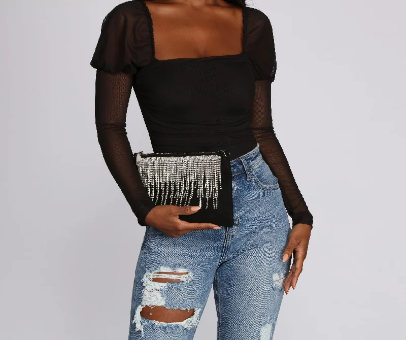 Luxury Seekers Major Bling Rhinestone Fringe Bag