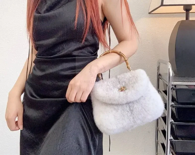 Eco-Friendly Bags With Promotions Mink Fur Bamboo Knot Bag