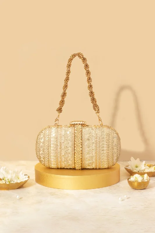 Luxury Bags On Sale Naaz Embroidered Capsule Clutch - Gold