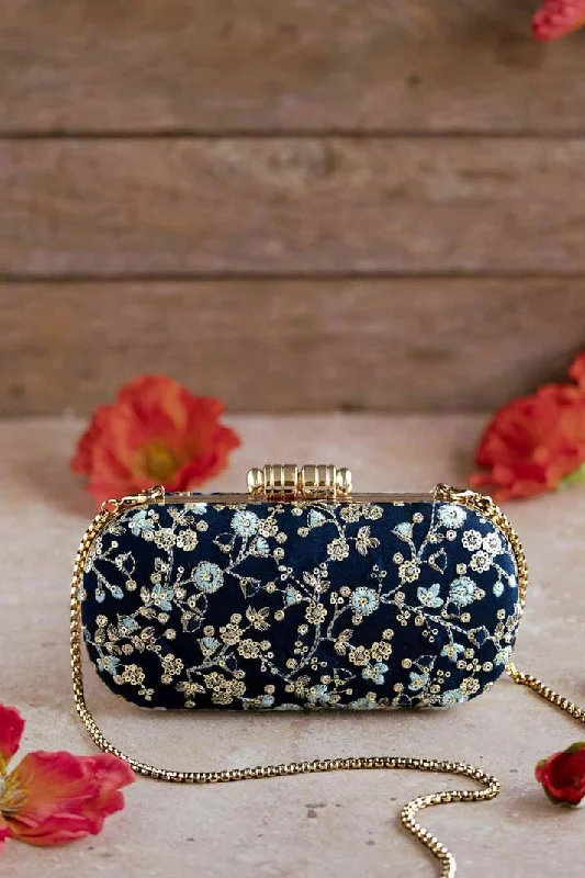 Luxury Bags On Sale Elan Navy silk capsule clutch