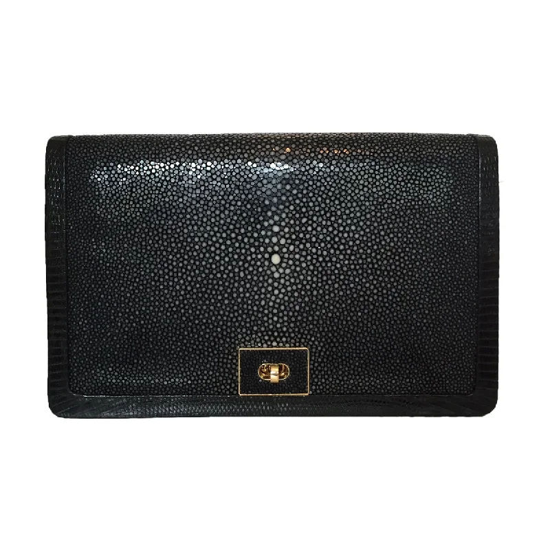 Lightweight And Affordable Bags OLA (Large) Black Stingray and Lizard Cross Body Clutch Bag Lightweight And Affordable Bags OLA (Large) Black Stingray and Lizard Cross Body Clutch Bag