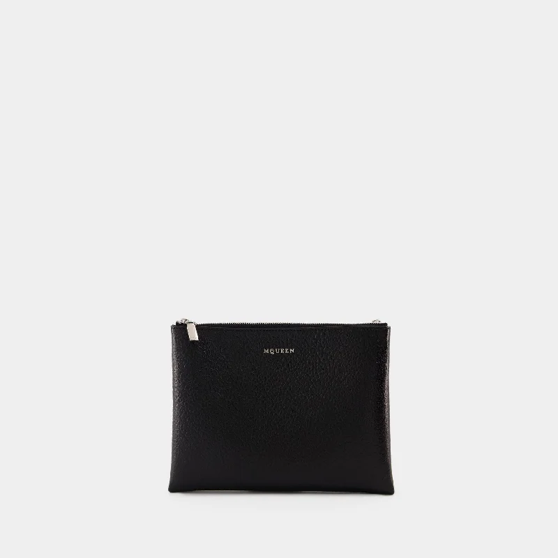 Elegant Bags For Formal Events And Luxury Occasions Cross Bar Clutch - Alexander McQueen - Leather - Black/Silver Elegant Bags For Formal Events And Luxury Occasions Cross Bar Clutch - Alexander McQueen - Leather - Black/Silver