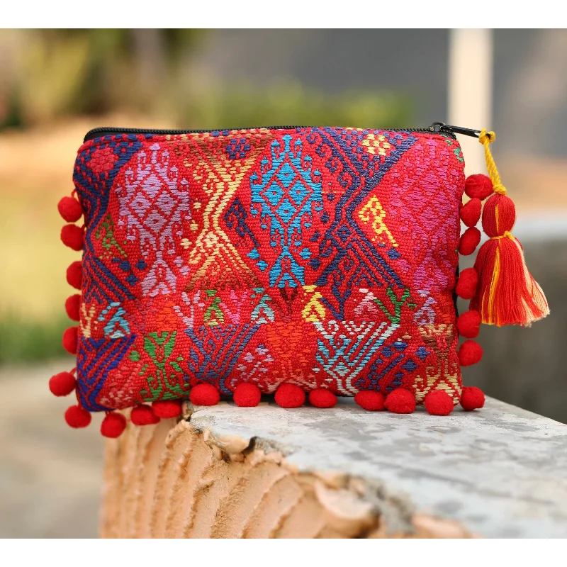 High-Quality Bags Pom Pom Maya Bag Up-cycled Huipil (Assorted Colors) - Guatemala